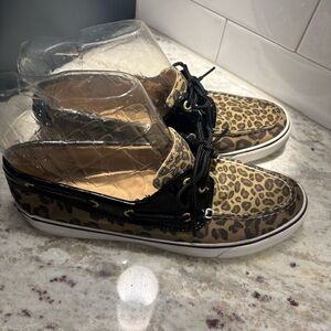 Sperry Top-Sider Boat Leopard Print and Black Patent Biscayne 9.5